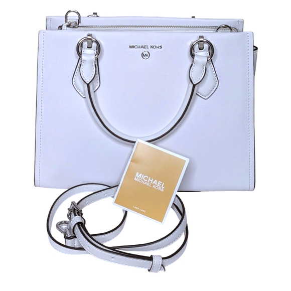 Michael Kors Marilyn Medium Satchel Crossbody Tote in Optic White Leather NWT - Picture 1 of 15